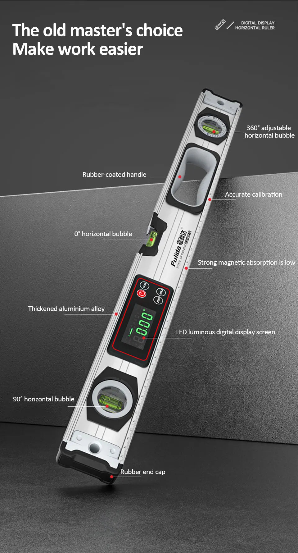 Digital Protractor Angle Finder Inclinometer Magnets Level Angle Slope 0-90 °Electronic Level Ruler  20-50MM with LED Display