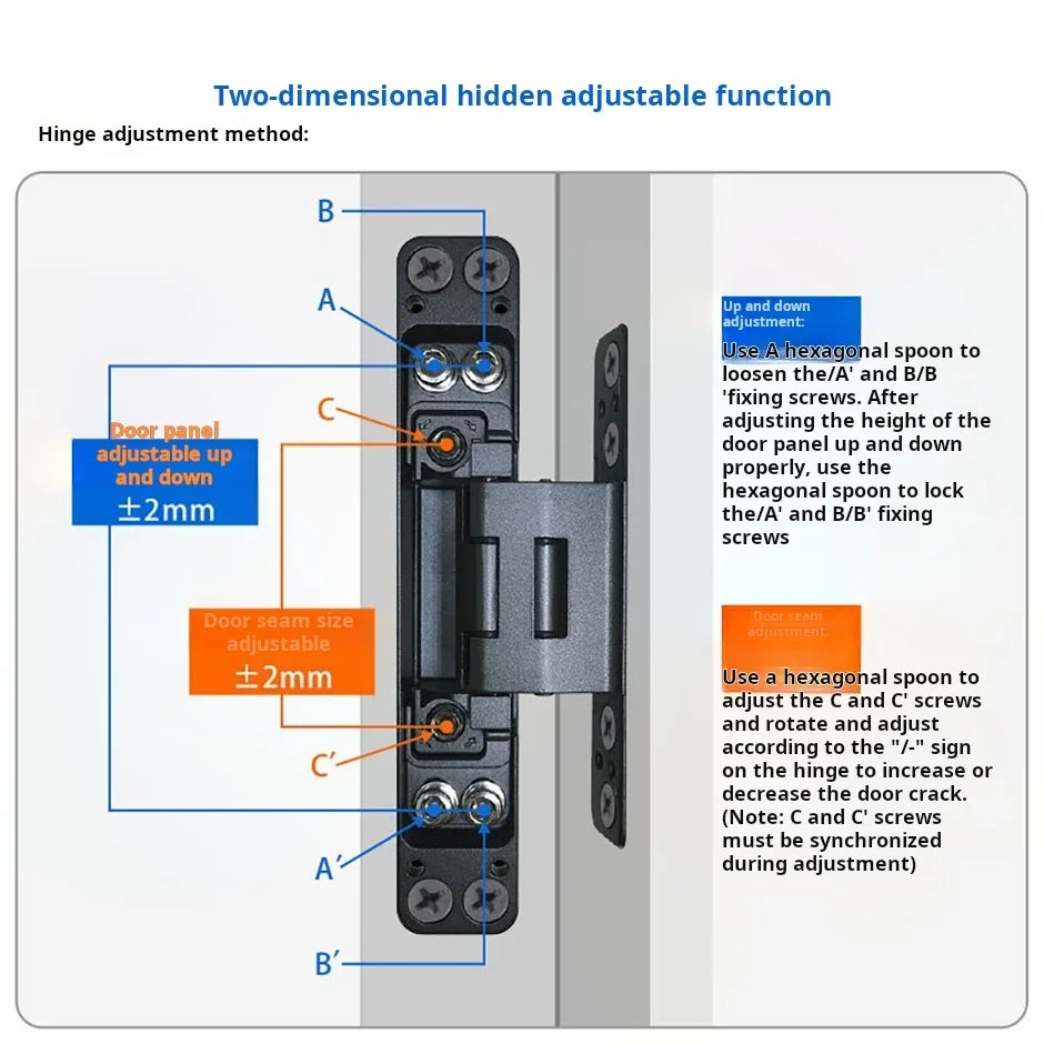 Concealed 3D Adjustable Hinge Page Single-sided Non Slotted Invisible Door Aluminum Wooden Door With Internal  External Hinges