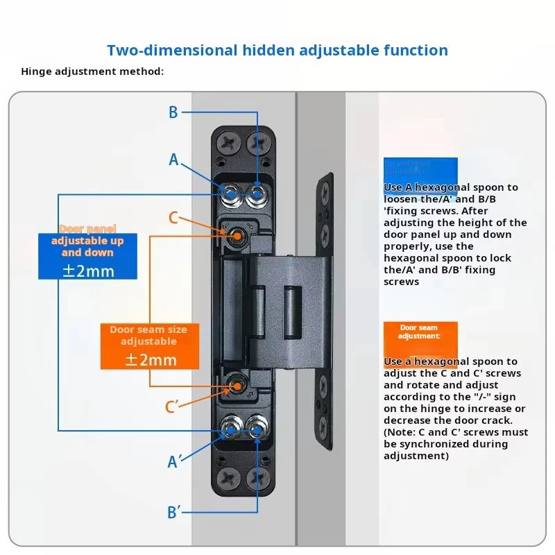 Concealed 3D Adjustable Hinge Page Single-sided Non Slotted Invisible Door Aluminum Wooden Door With Internal  External Hinges