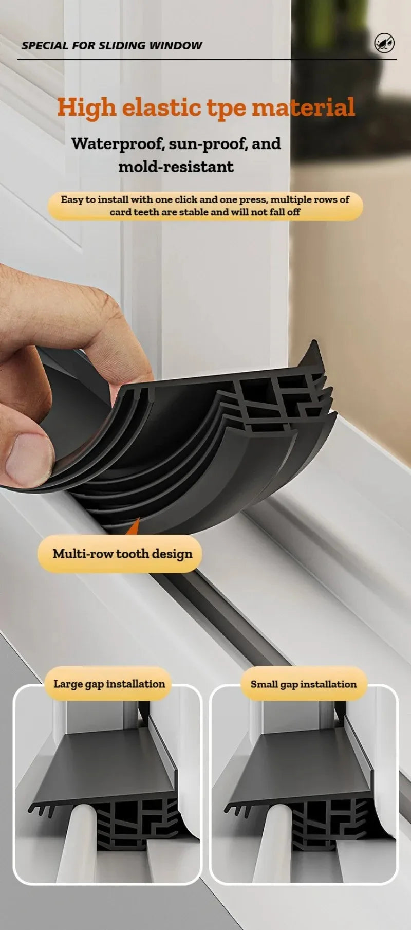 1.1m TPE Self Adhesive Sealing Strip Windproof Waterproof Soundproof Dustproof for Door Window Sliding Balcony Sealing Strips