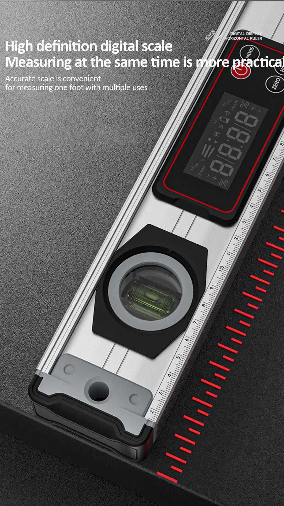 Digital Protractor Angle Finder Inclinometer Magnets Level Angle Slope 0-90 °Electronic Level Ruler  20-50MM with LED Display