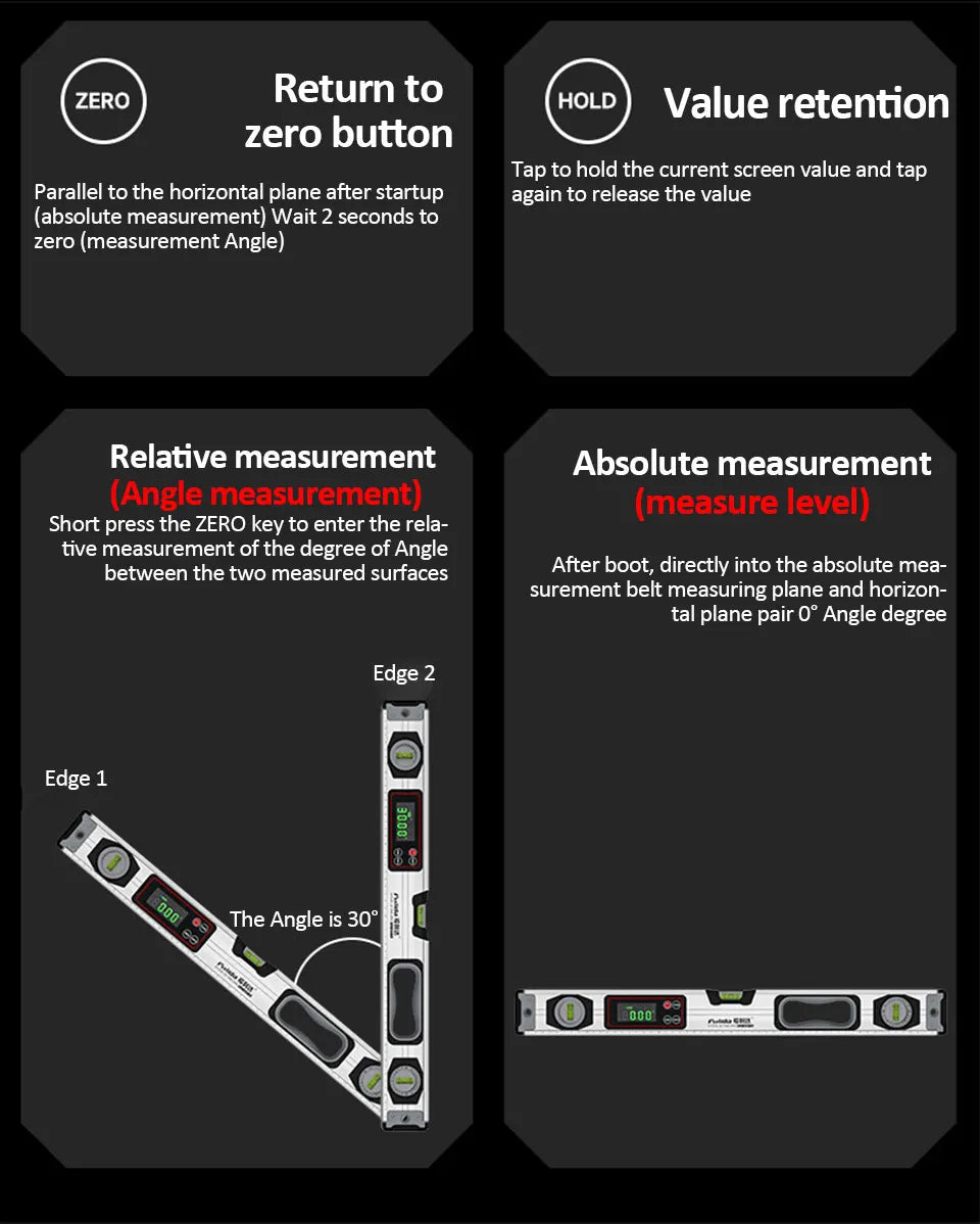 Digital Protractor Angle Finder Inclinometer Magnets Level Angle Slope 0-90 °Electronic Level Ruler  20-50MM with LED Display