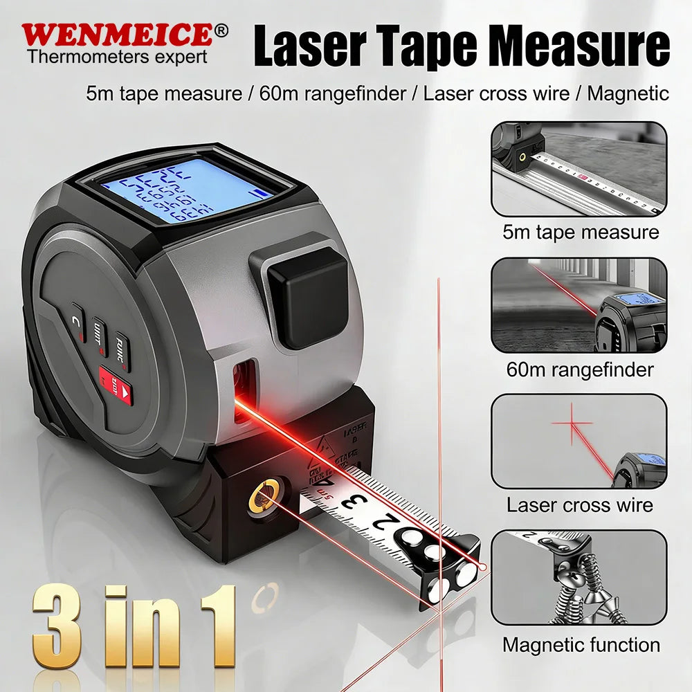 3-In-1 Laser Tape Measure Waterproof Digital