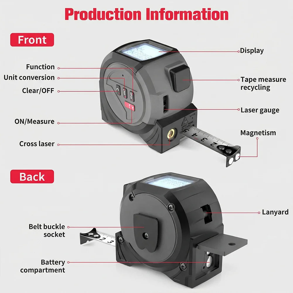 3-In-1 Laser Tape Measure Waterproof Digital