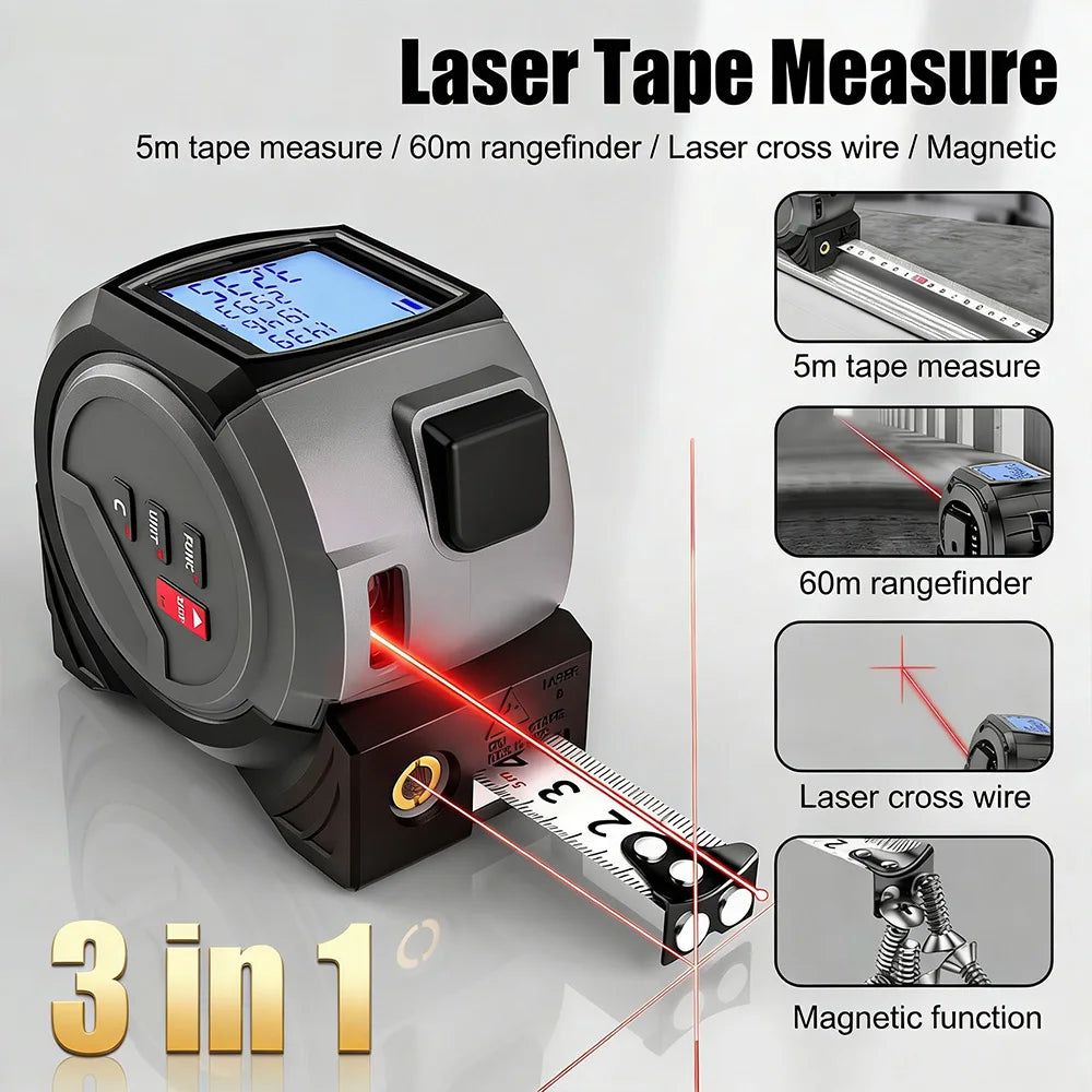 3-In-1 Laser Tape Measure Waterproof Digital