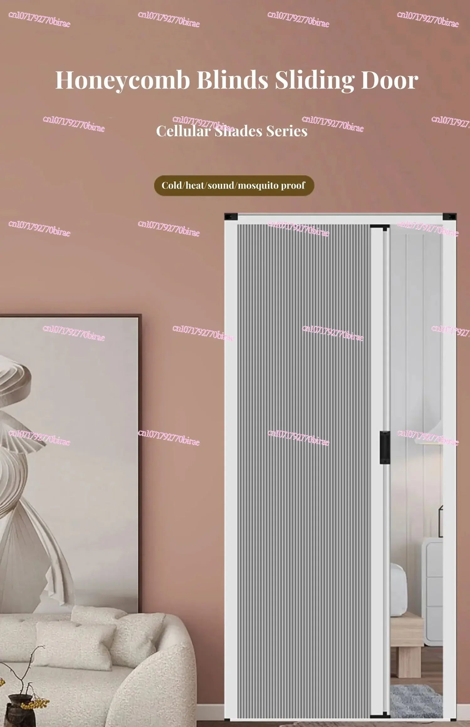 Custom Trackless Aluminum Frame Modern Honeycomb Curtain Sliding Door Darkening Privacy Resistant Washable