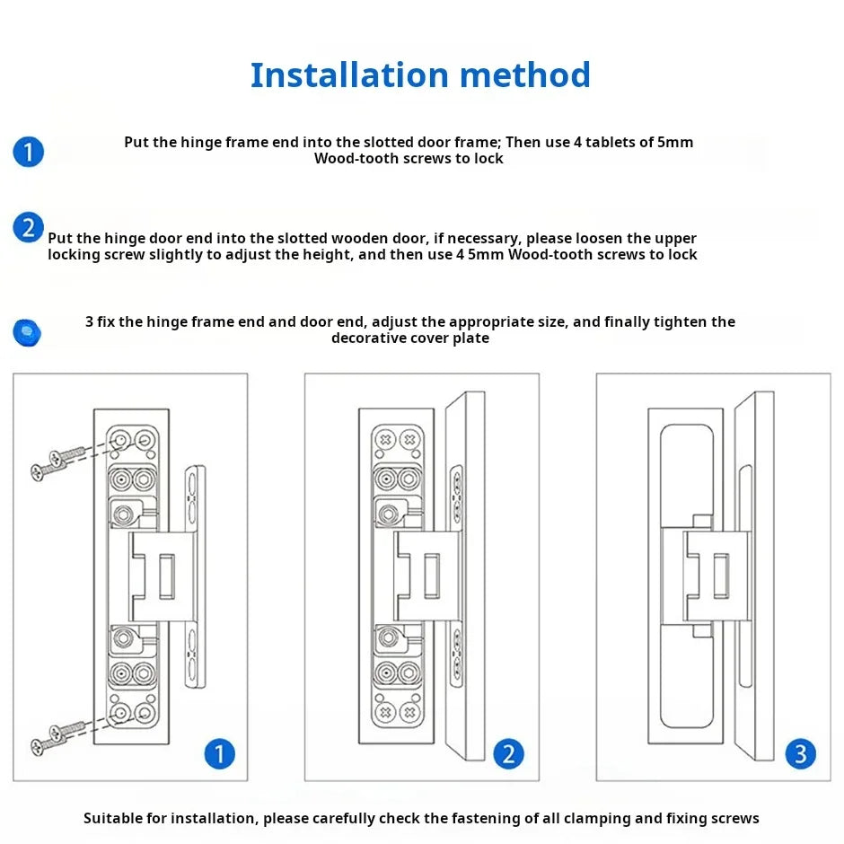 Concealed 3D Adjustable Hinge Page Single-sided Non Slotted Invisible Door Aluminum Wooden Door With Internal  External Hinges